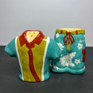 Clay Art Hawaiian Salt & Pepper S&P Tropical Shirt & Pants, Tiki Bar Beach